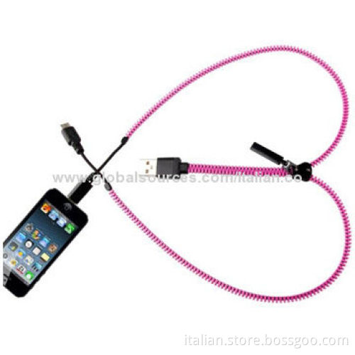 Upgraded version zipper design 2-in-1 charger and data USB cable for iPhone/Samsung/Android